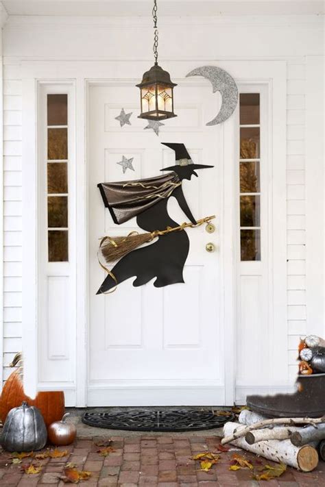 Halloween door shield with witch illustration